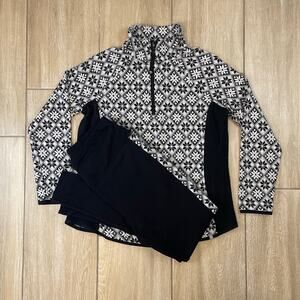 T by Talbots Fair Isle Half Zip Top & Leggings Set Women’s Small Black White